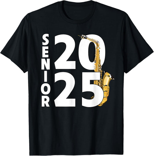 Saxophone Player Senior Class of 2025 Marching Band Student T-Shirt - T-Shirt | Black