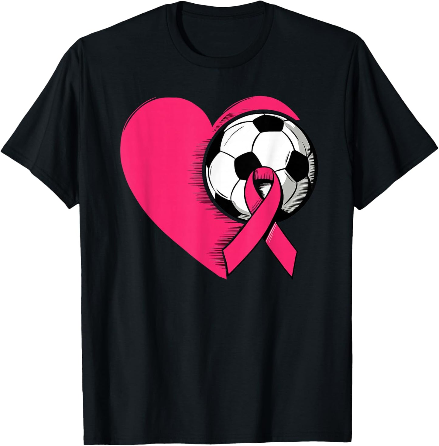 Breast Cancer Awareness Soccer Pink Ribbon Women Men Kids T-Shirt - T-Shirt | Black
