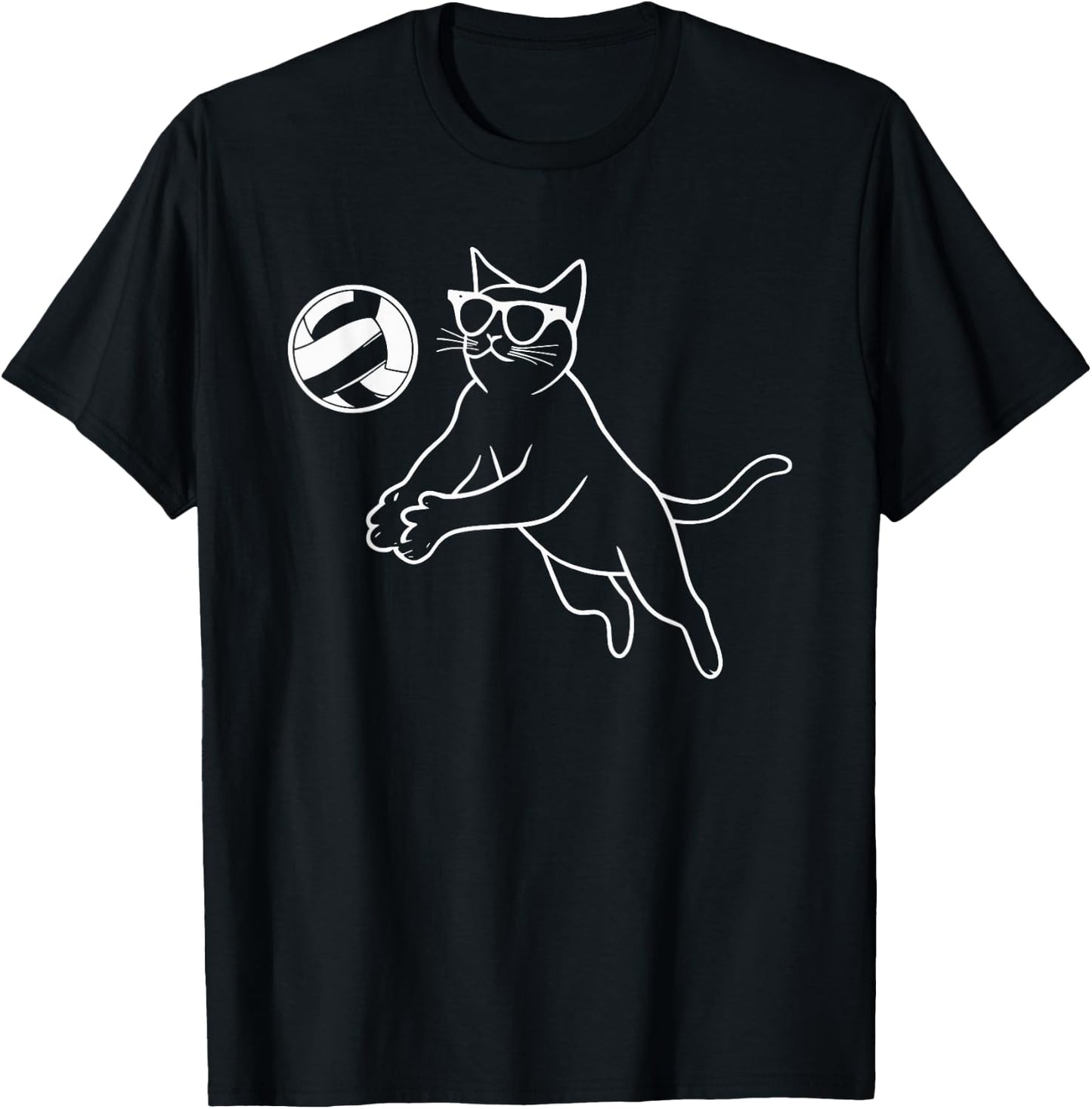 Cat Wearing Sunglasses Volleyball Cat T-Shirt - T-Shirt | Black