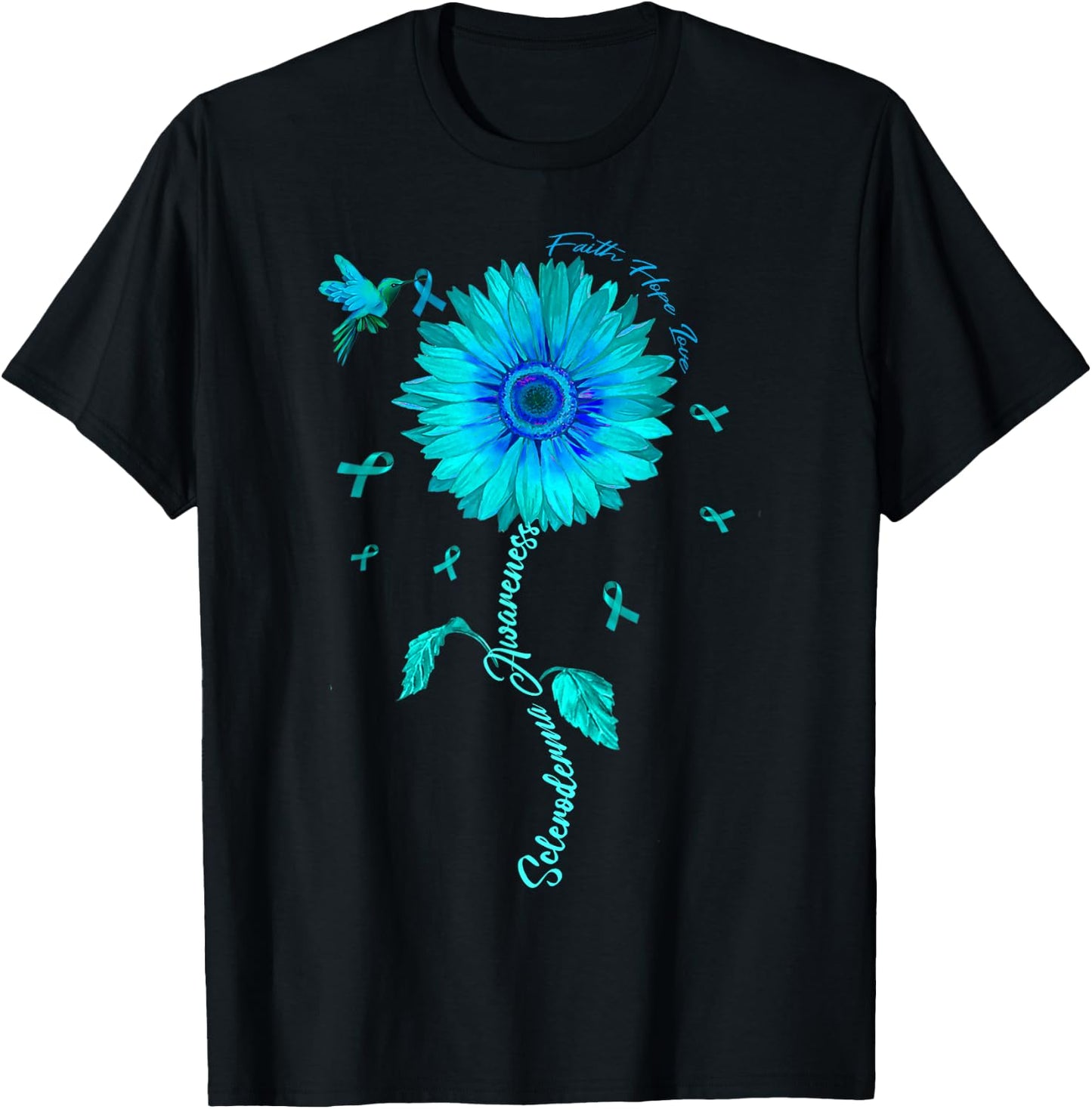 Scleroderma Awareness Teal Ribbon Sunflower T-Shirt - T-Shirt | Black