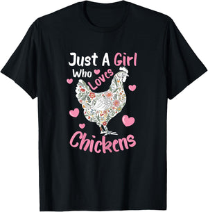 Just A Girl Who Loves Chickens Cute Floral Chicken Hen T-Shirt - T-Shirt | Black