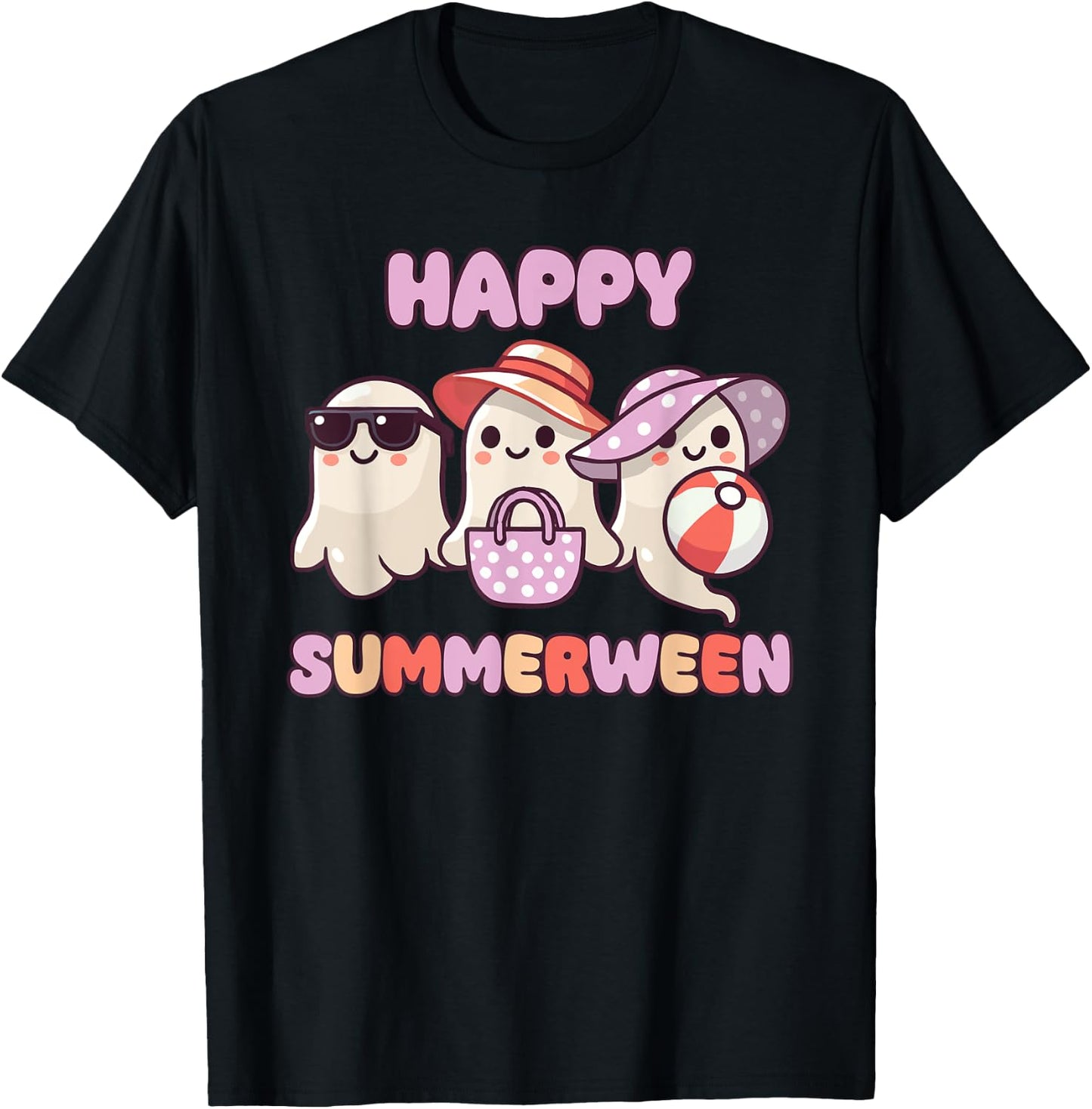 Happy Summerween Summer Halloween Ghost Men Women Kids T-Shirt - T-Shirt | Black