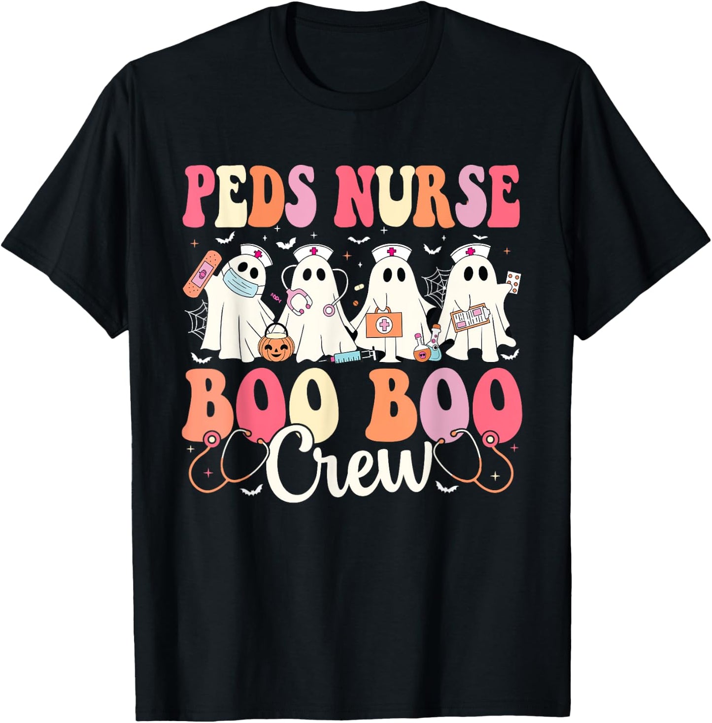 PEDS Nurse Boo Boo Crew Ghost Nurse Halloween PEDS Nurse T-Shirt - T-Shirt | Black