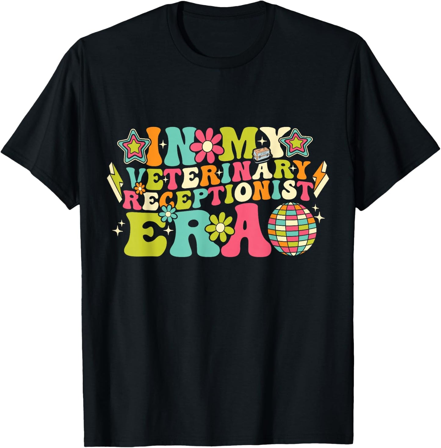 In My Veterinary Receptionist Era Groovy Funny Veterinarian T-Shirt - T-Shirt | Black