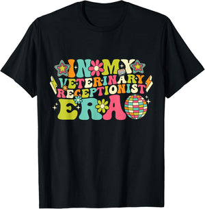 In My Veterinary Receptionist Era Groovy Funny Veterinarian T-Shirt - T-Shirt | Black