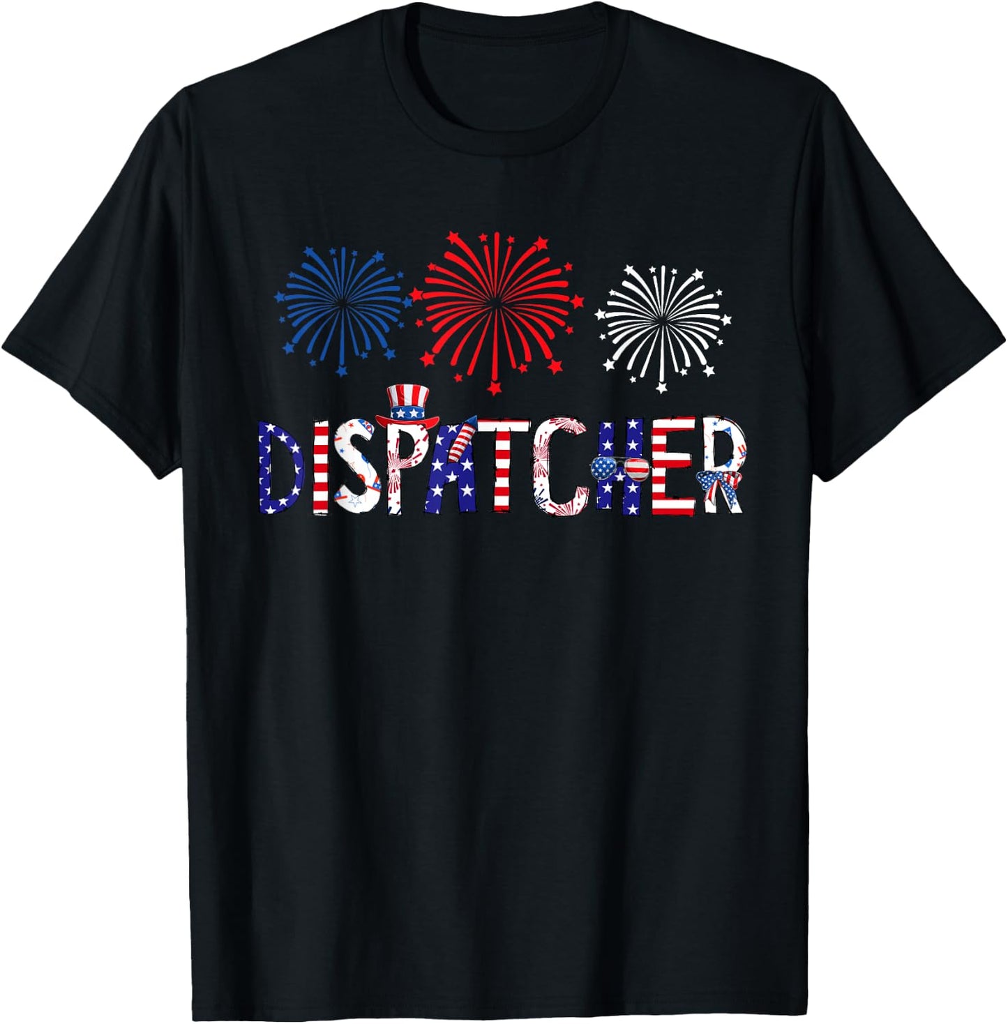 Dispatcher Costume American Flag Fireworks Funny Job T-Shirt - T-Shirt | Black