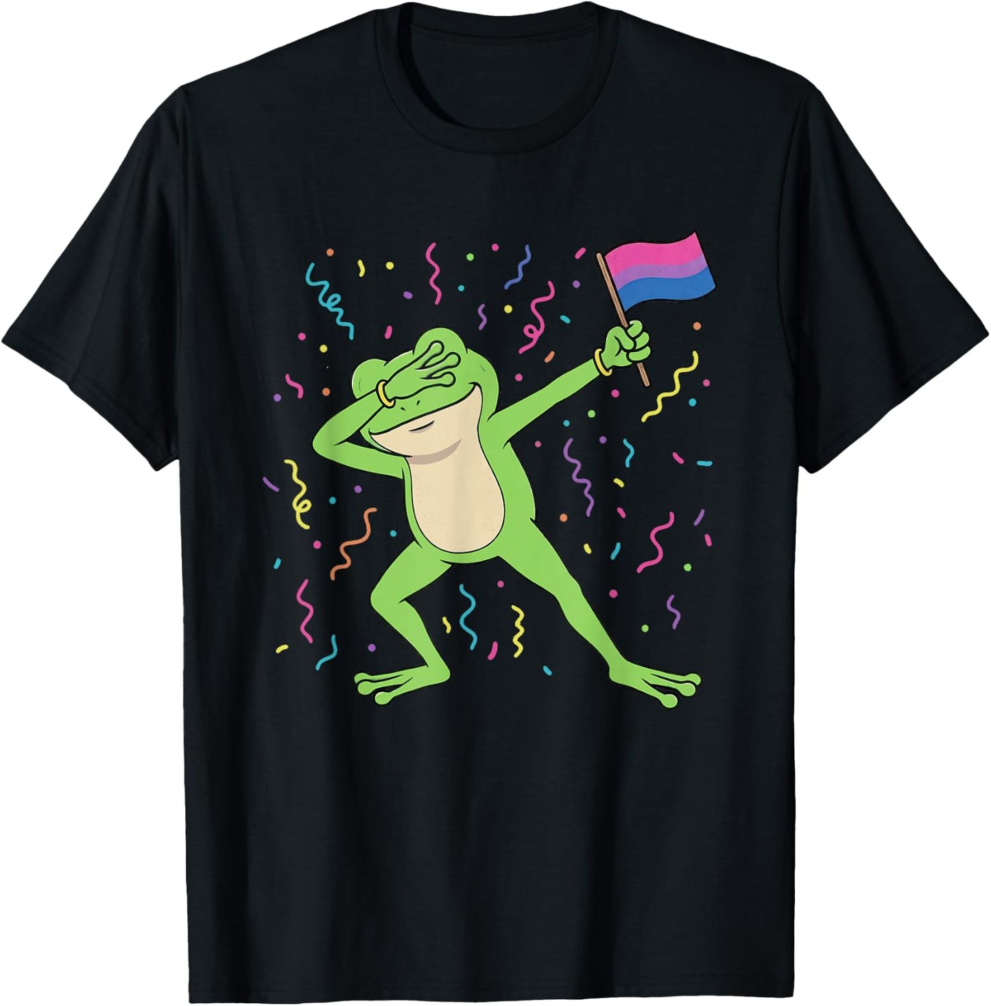 Bisexual Flag Frog Dabbing LGBTQ Bi Pride Month Men Women T-Shirt - T-Shirt | Black