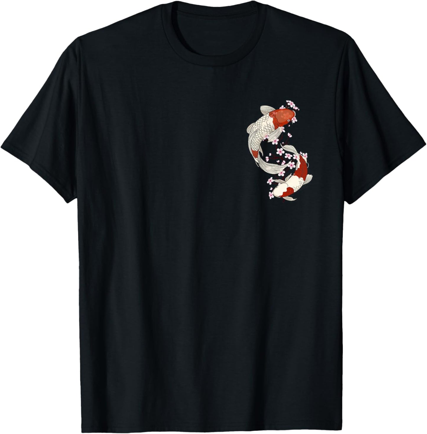 Japanese Koi Fish and Cherry Blossom Floral art T-Shirt - T-Shirt | Black