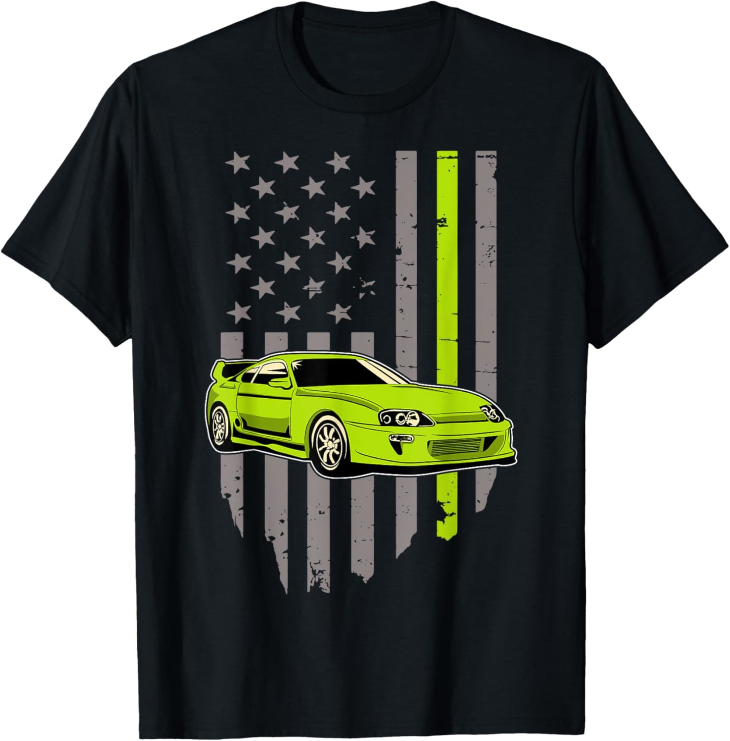 USA Flag Green Mk4 JDM Tokyo Supra Drift Car Street Racing T-Shirt - T-Shirt | Black