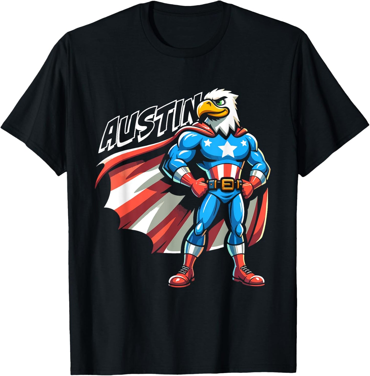 Austin USA Eagle Patriotic Superhero for Boys Name Austin T-Shirt - T-Shirt | Black