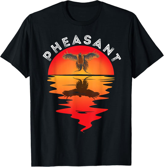 Pheasant Hunting Vintage Sunset Pheasant Hunting Bird Lover T-Shirt - T-Shirt | Black