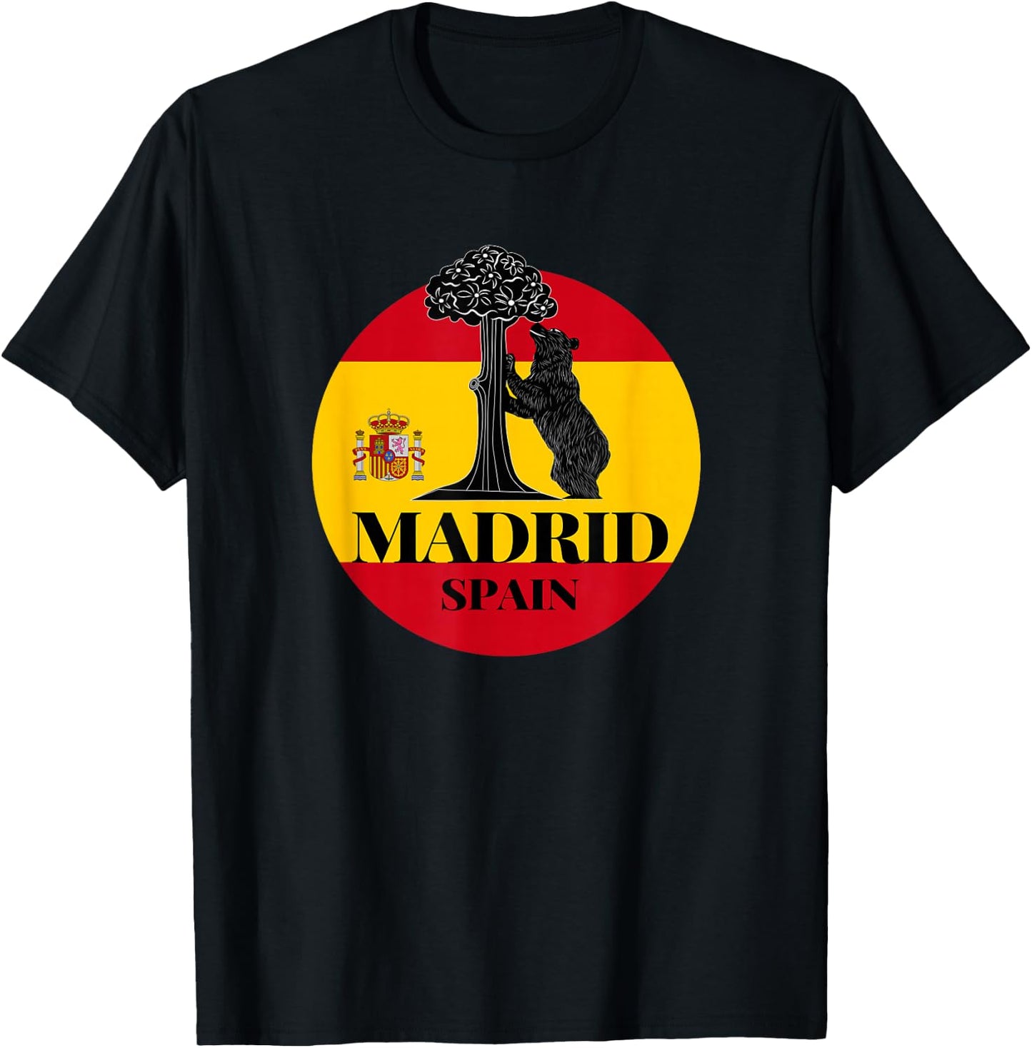 Madrid Spain the Bear & the Strawberry Tree Graphic Design T-Shirt - T-Shirt | Black