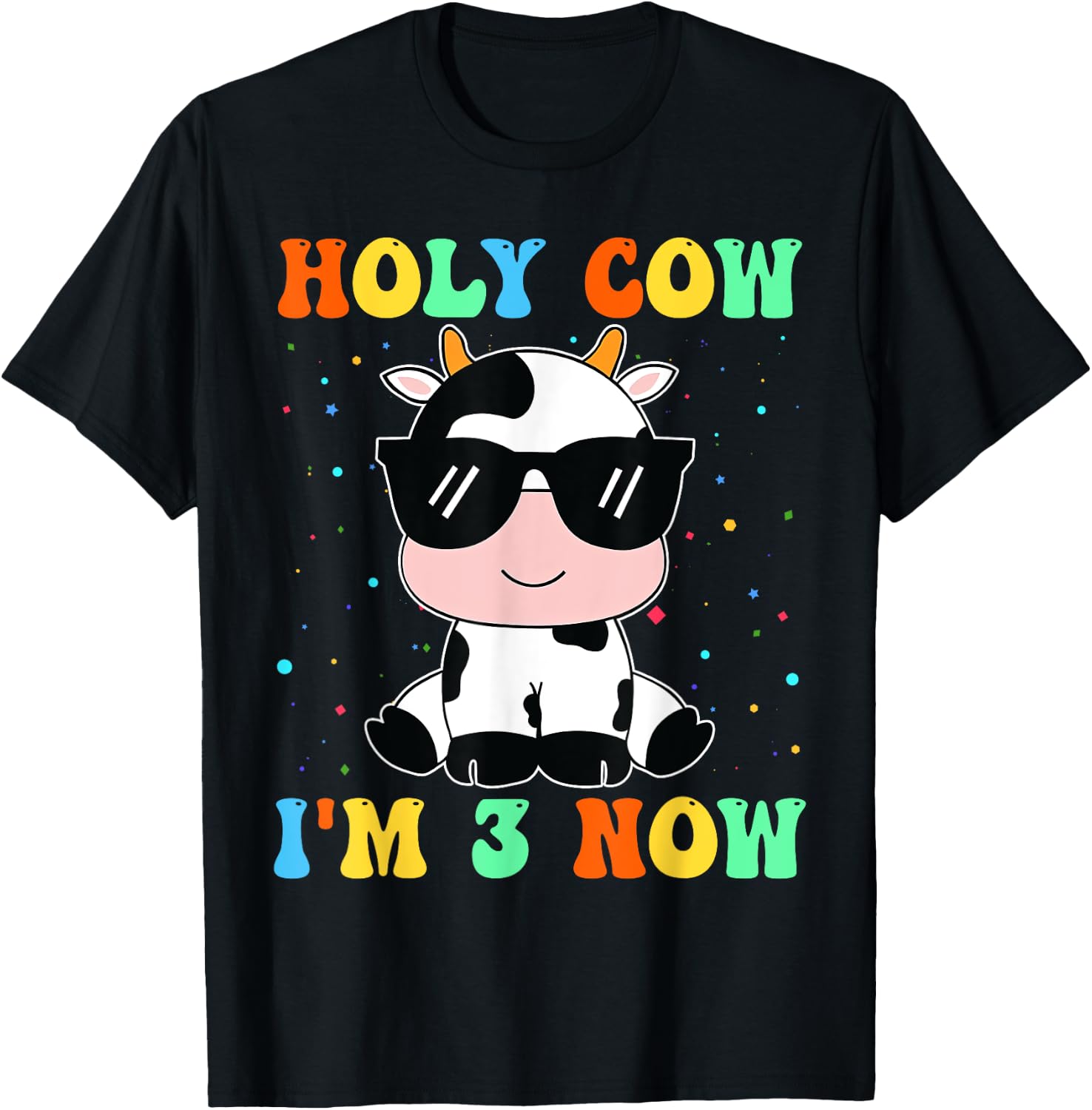 Kids Holy Cow I'm Two 3 Years Old 3rd Birthday Boy Girl T-Shirt - T-Shirt | Black