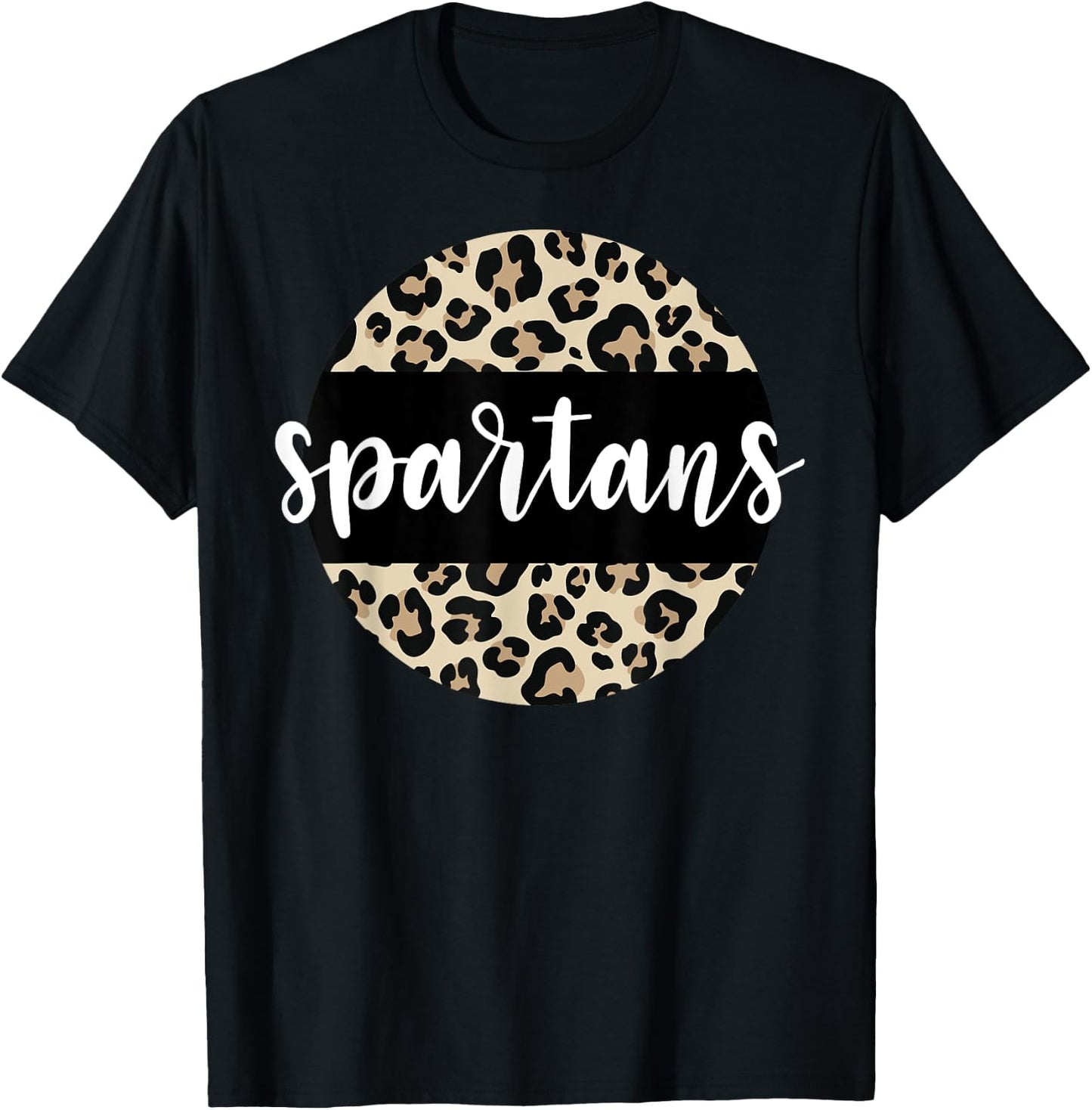 Leopard Print Spartans Team Mascot School Spirit Game Night T-Shirt - T-Shirt | Black