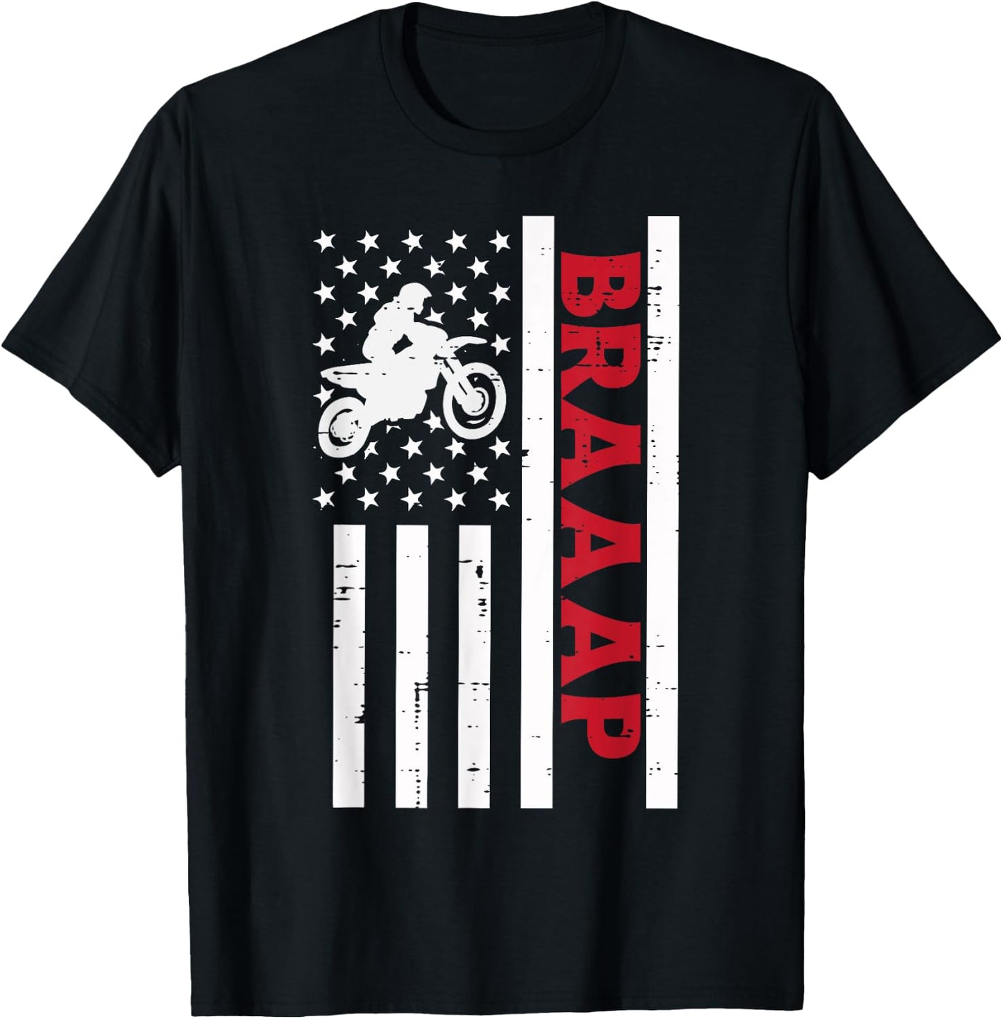 Braaap Dirt Bike US Flag Vintage Motorcycle Patriotic Biker Kids Men T-Shirt - T-Shirt | Black