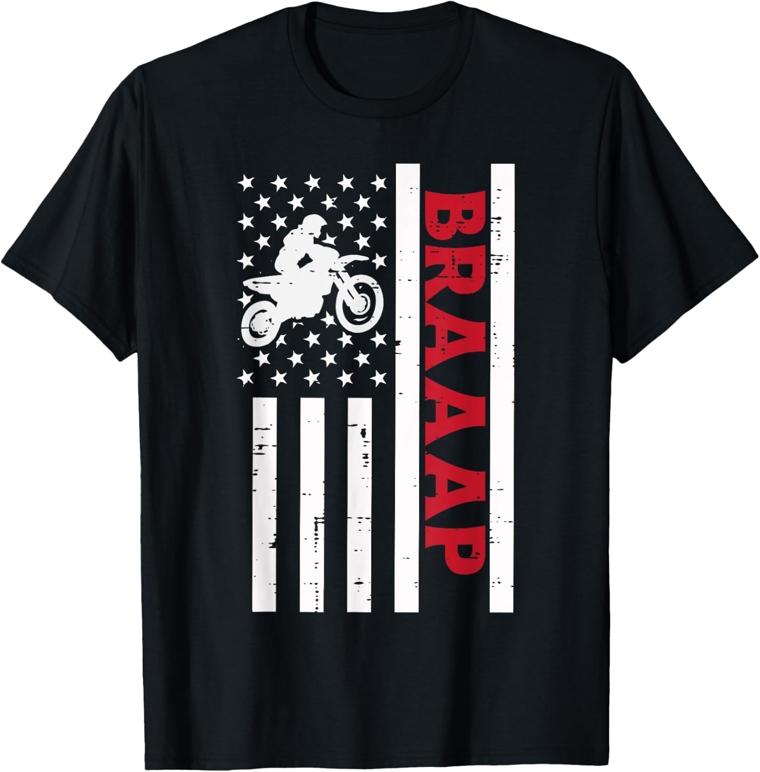 Braaap Dirt Bike US Flag Vintage Motorcycle Patriotic Biker Kids Men T-Shirt - T-Shirt | Black