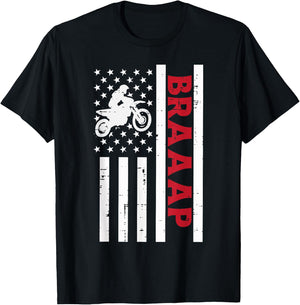 Braaap Dirt Bike US Flag Vintage Motorcycle Patriotic Biker Kids Men T-Shirt - T-Shirt | Black
