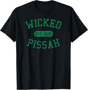 Distressed Vintage Wicked Pissah Boston MA Gag Bostonian T-Shirt - T-Shirt | Black