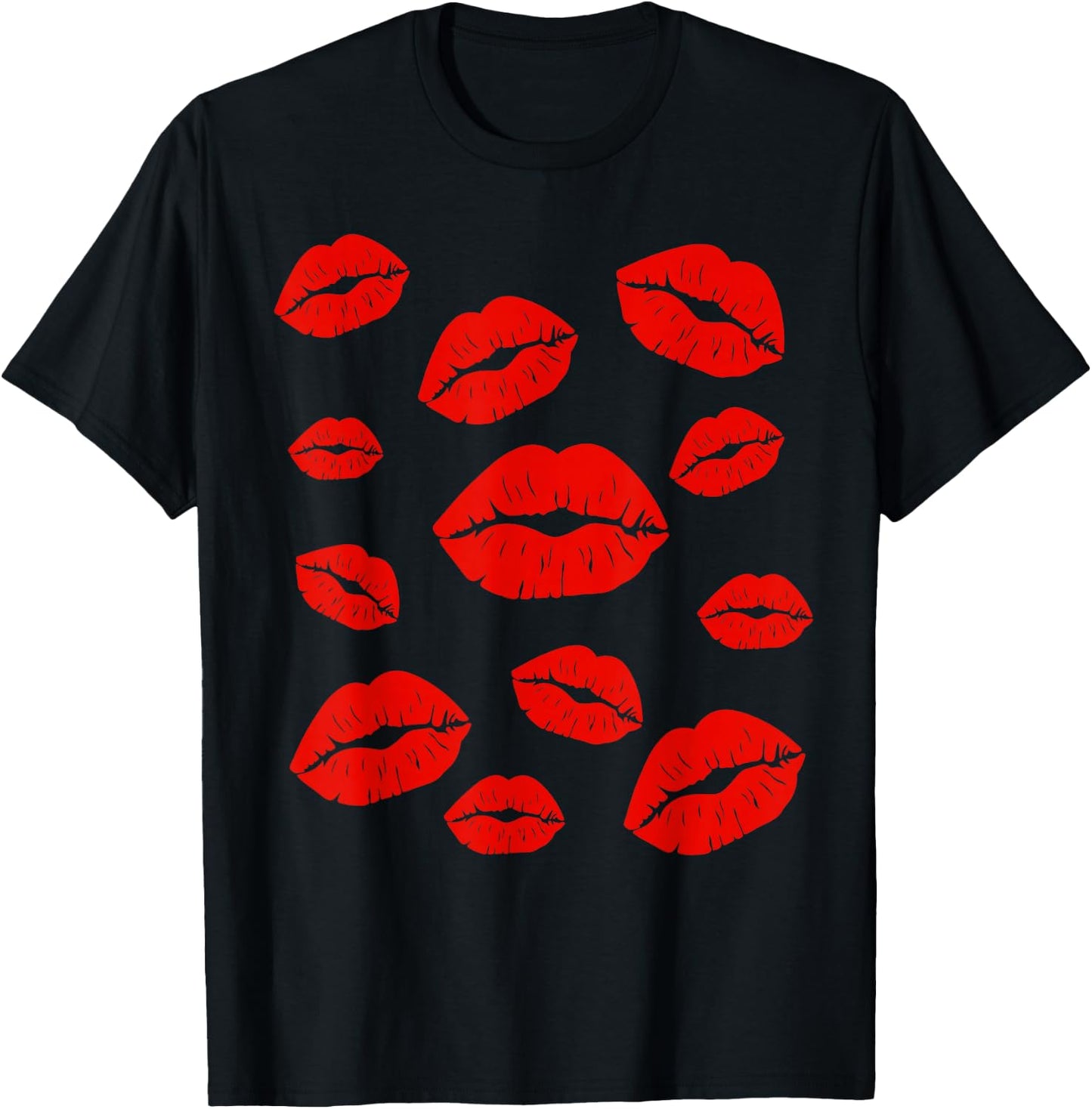 Kiss Lips All Over Kissy Lipstick T-Shirt - T-Shirt | Black