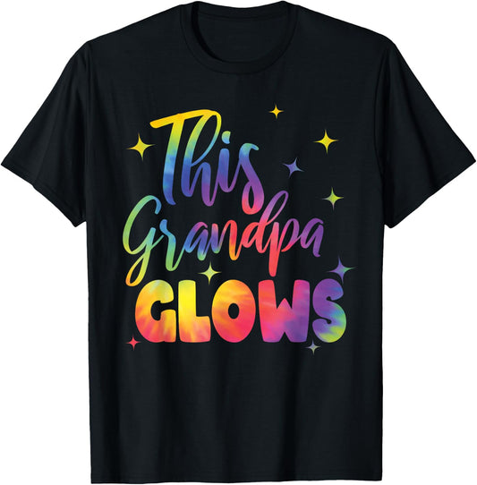 This Grandpa Glows Cute Tie Dye Bright Colors 80's And 90's T-Shirt - T-Shirt | Black
