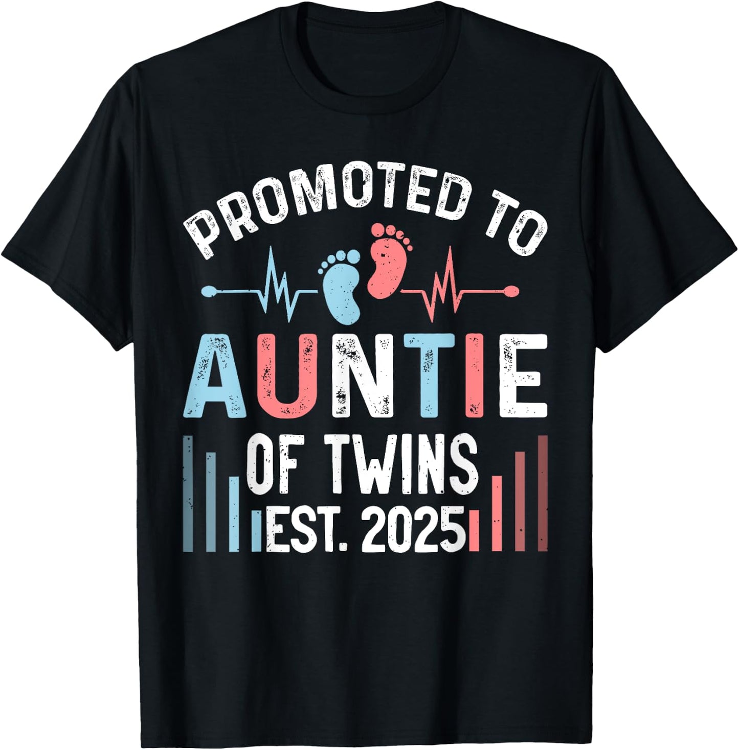 Promoted To Auntie Of Twins Est 2025 Twin Baby Shower T-Shirt - T-Shirt | Black