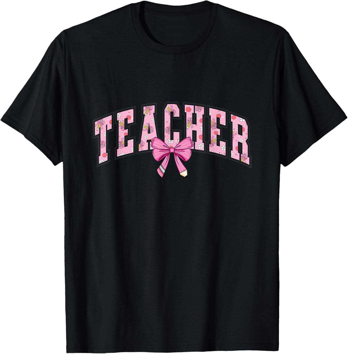 Coquette Bow Back To School First Day Teacher T-Shirt - T-Shirt | Black