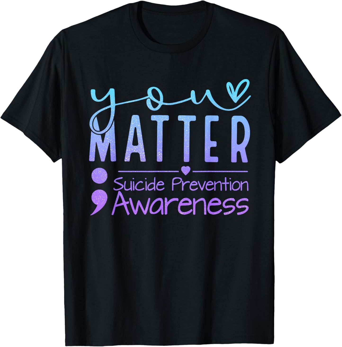 Suicide Prevention Awareness Semicolon Teal & Purple Ribbon T-Shirt - T-Shirt | Black