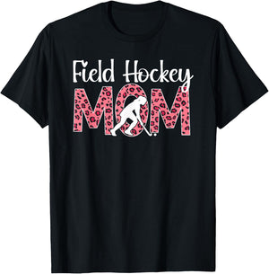 Field Hockey Mom Leopard Mom Of A Field Hockey Player Mother T-Shirt - T-Shirt | Black