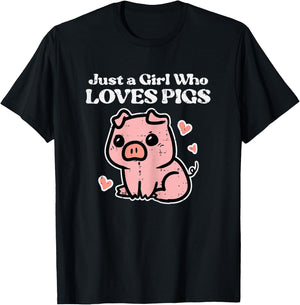 Just A Girl Who Loves Pigs Cute Hog Swine Toddler Girls Kids T-Shirt - T-Shirt | Black