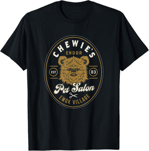 Star Wars Classic Chewie's Pet Salon Endor Ewok Village Logo T-Shirt - T-Shirt | Black