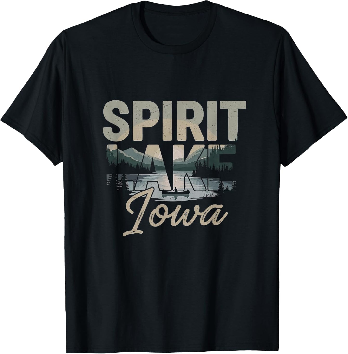 Retro Spirit Lake Iowa Drawing Art Design T-Shirt - T-Shirt | Black