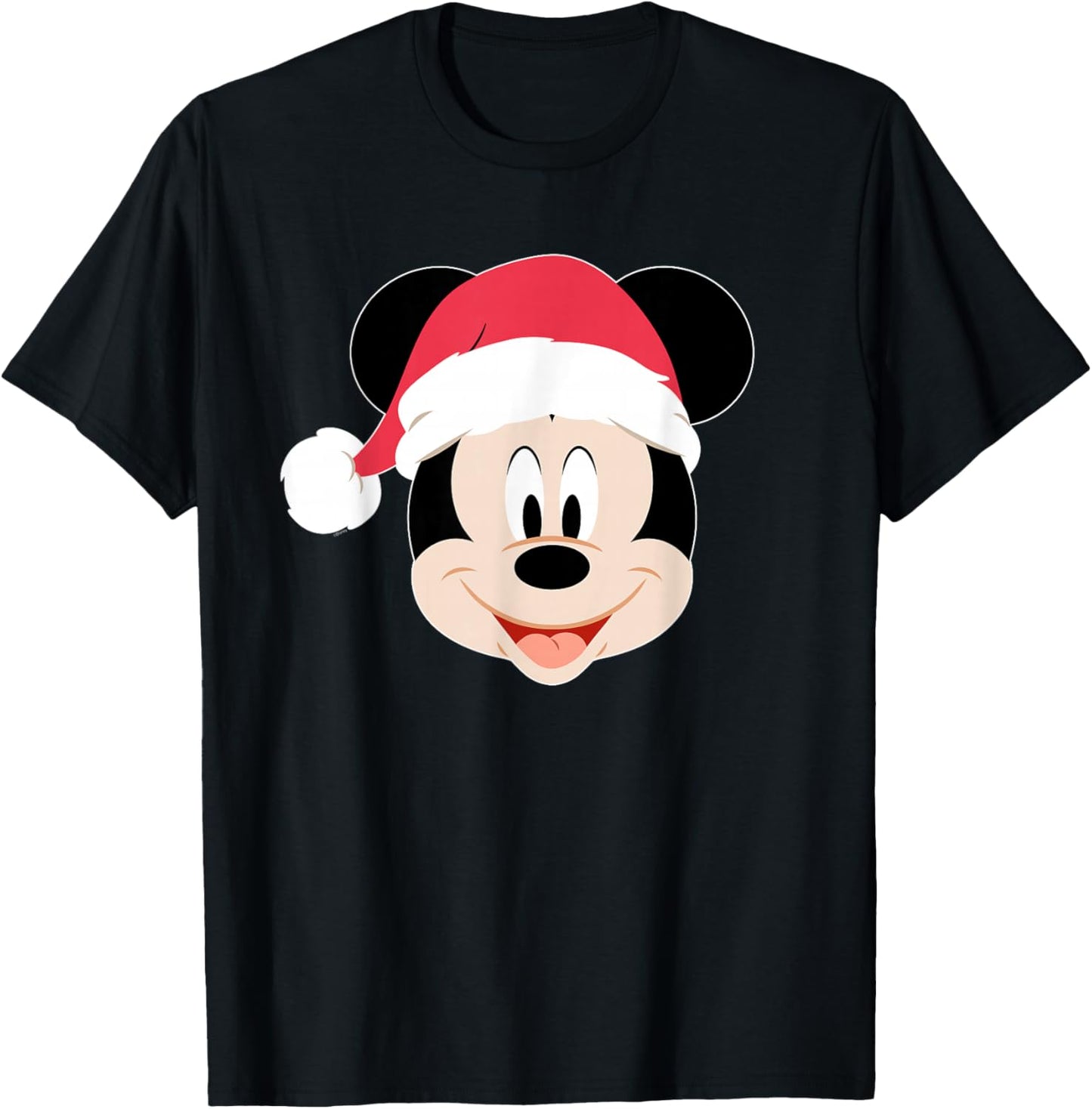 Disney Mickey Mouse in Santa Hat Happy Christmas Holiday T-Shirt - T-Shirt | Black