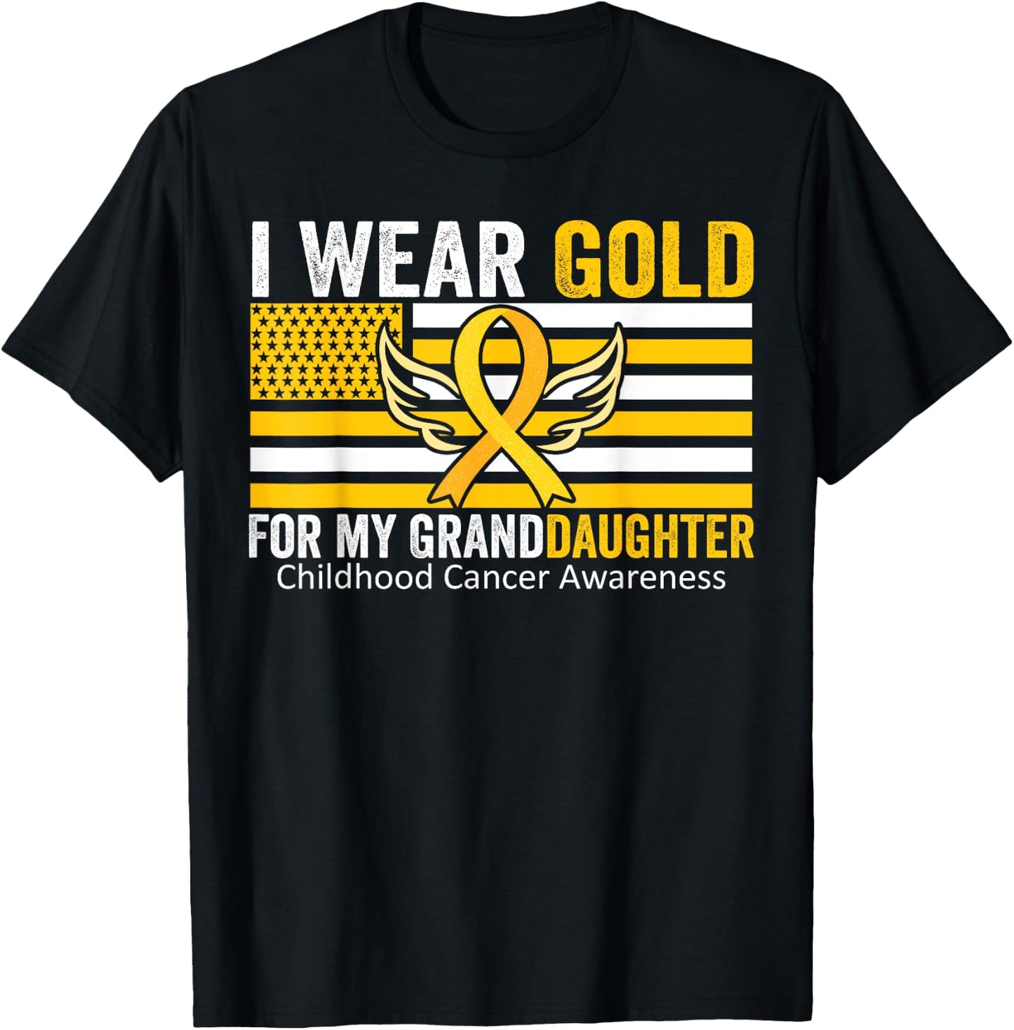 I Wear Gold For My GrandDaughter Childhood Cancer USA Flag Men T-Shirt - T-Shirt | Black