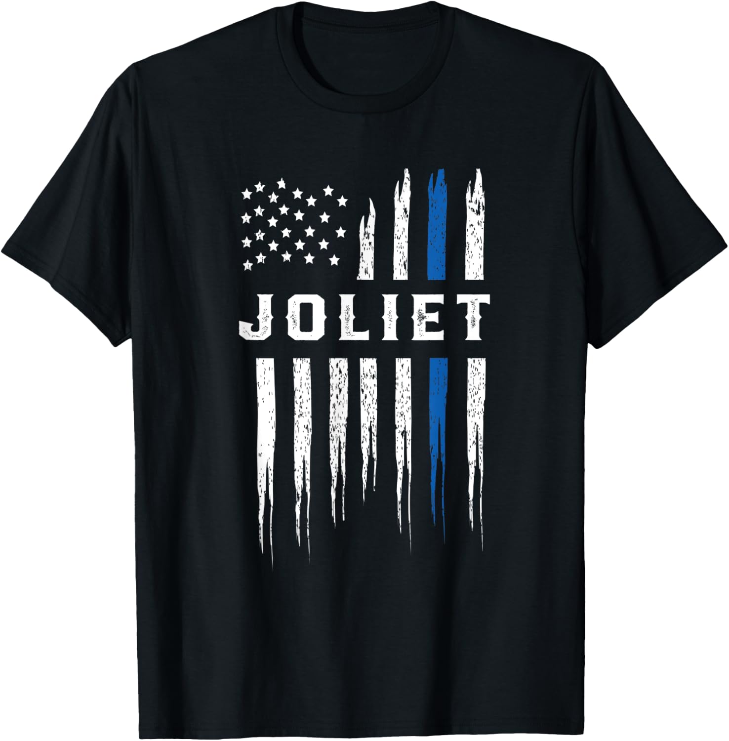 Thin Blue Line Heart Joliet Police Officer Illinois Cops T-Shirt - T-Shirt | Black