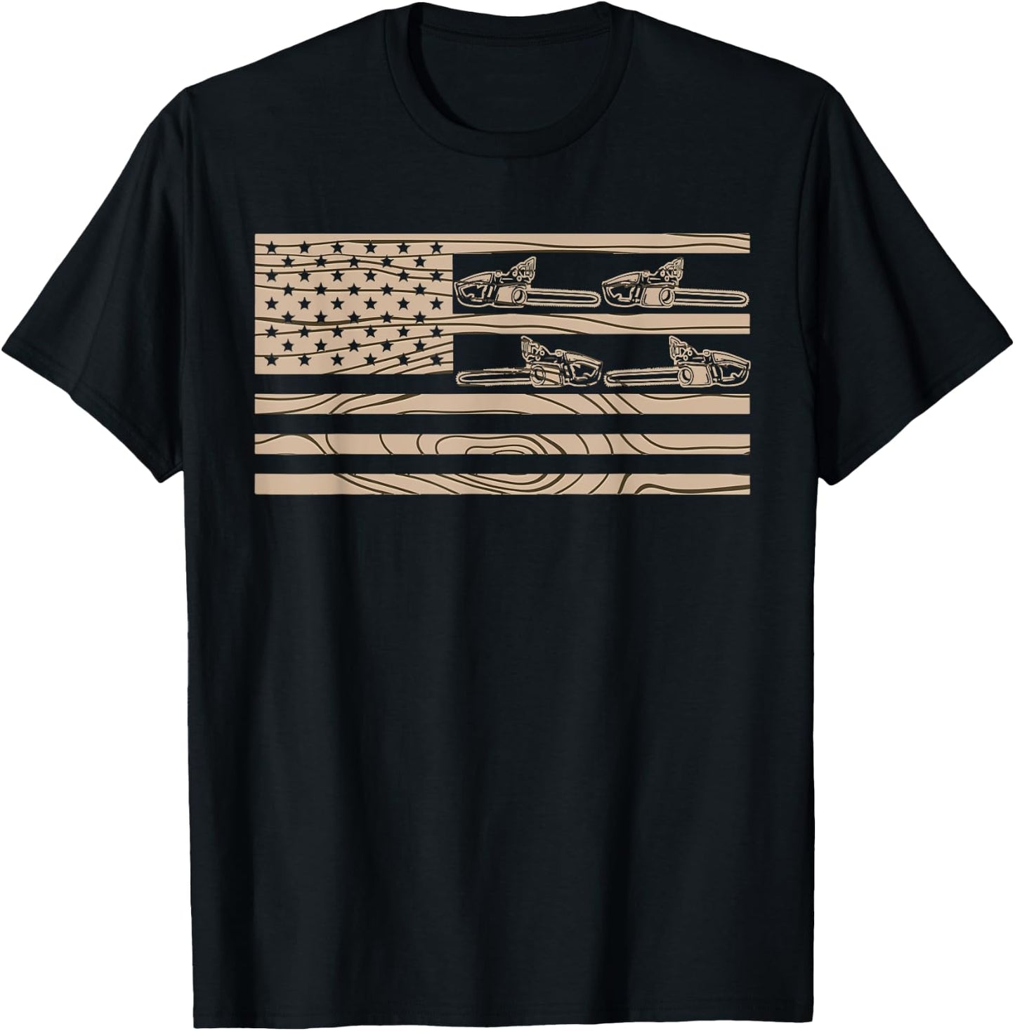Lumberjack Logger Lumber USA Flag Chainsaw T-Shirt - T-Shirt | Black