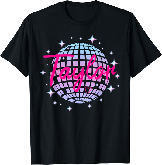 Taylor Personalized Name I Love Taylor Girl Groovy 70's 80's T-Shirt - T-Shirt | Black
