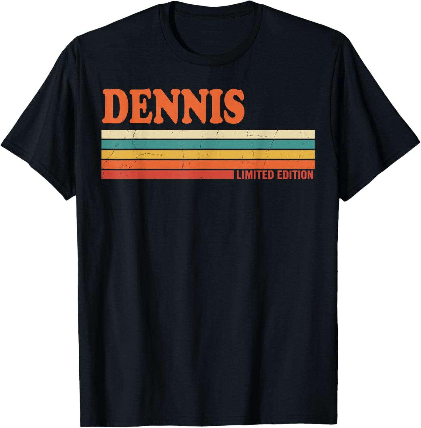 Dennis Retro Personalized First Name Vintage Stripes T-Shirt - T-Shirt | Black