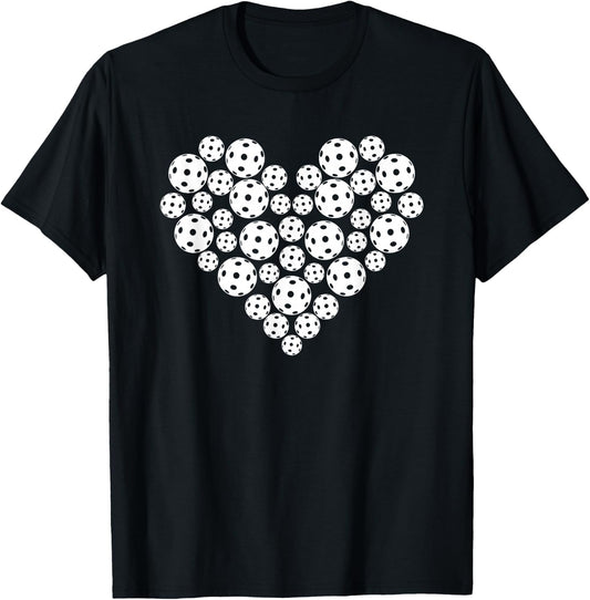 Funny Pickleball Love Heart Shape Valentine T-Shirt - T-Shirt | Black