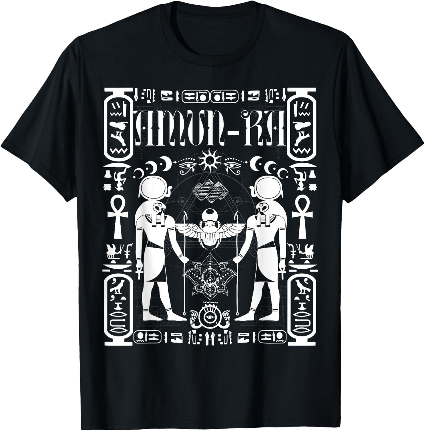 Sacred Geometry Science Egyptian God Amen Amun Ra Ankh T-Shirt - T-Shirt | Black