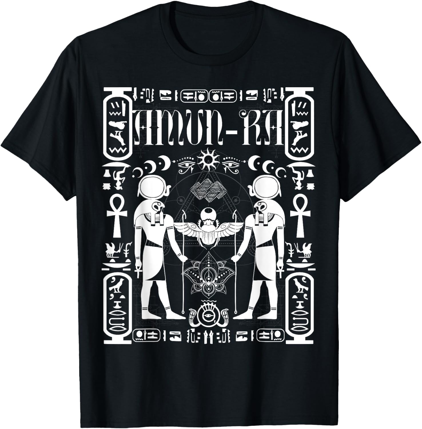 Sacred Geometry Science Egyptian God Amen Amun Ra Ankh T-Shirt - T-Shirt | Black