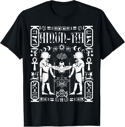 Sacred Geometry Science Egyptian God Amen Amun Ra Ankh T-Shirt - T-Shirt | Black
