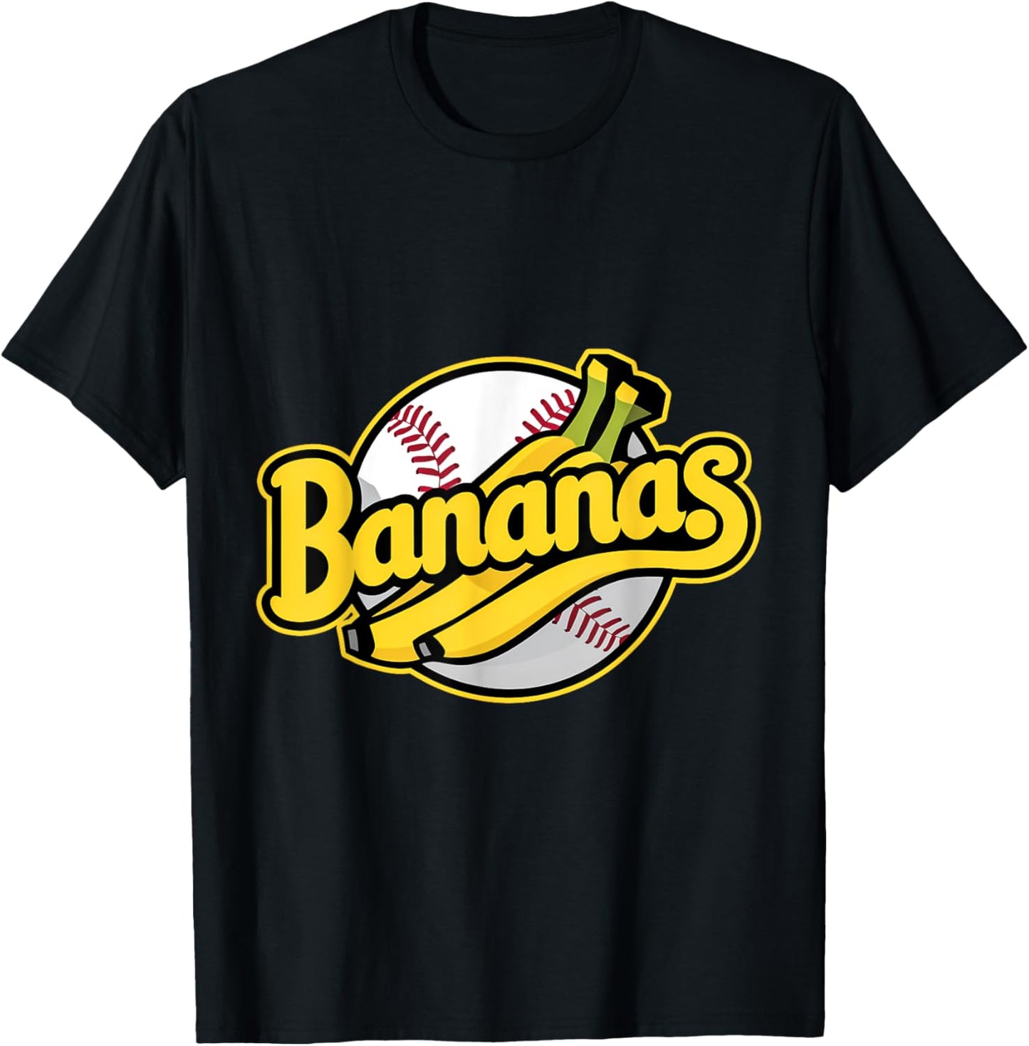 Funny Bananas Baseball Vintage Graphic T-Shirt - T-Shirt | Black