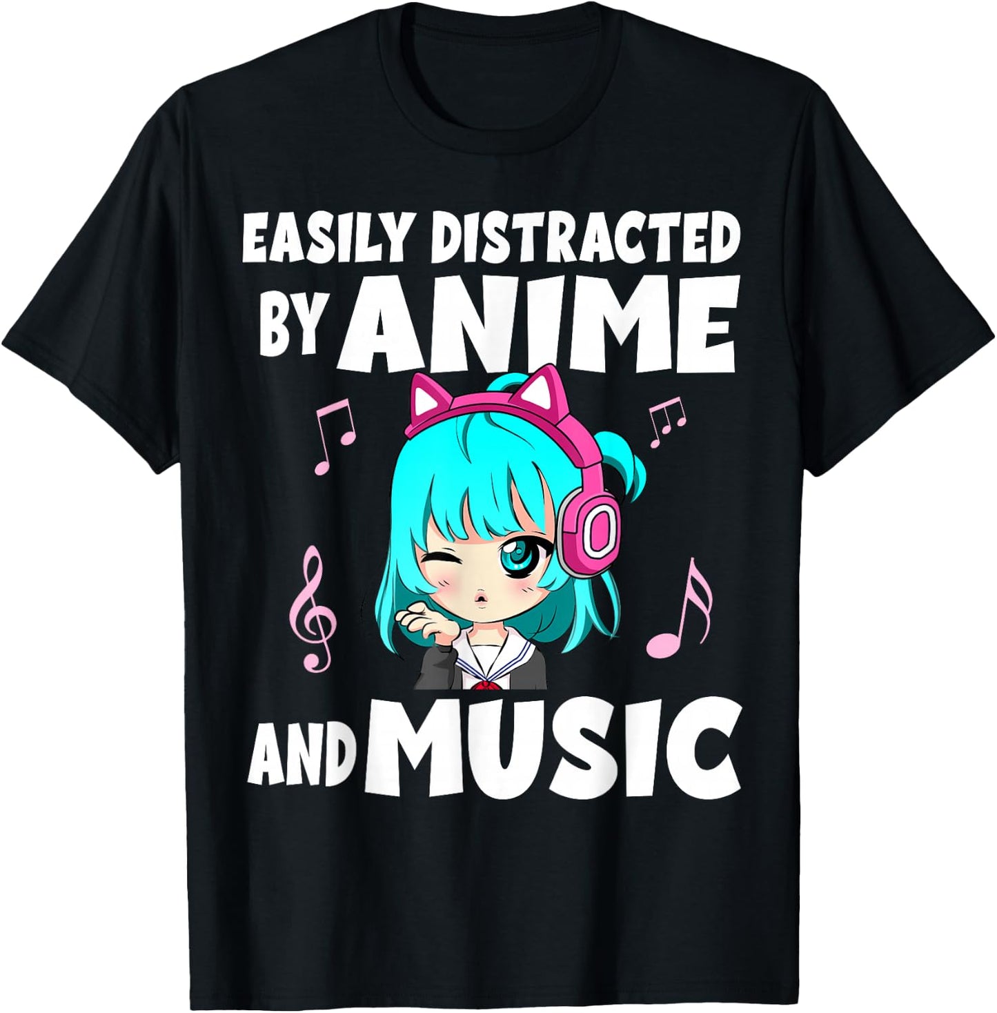 Funny Anime and Music Girl for Teen Chibi Graphic Anime Girl T-Shirt - T-Shirt | Black