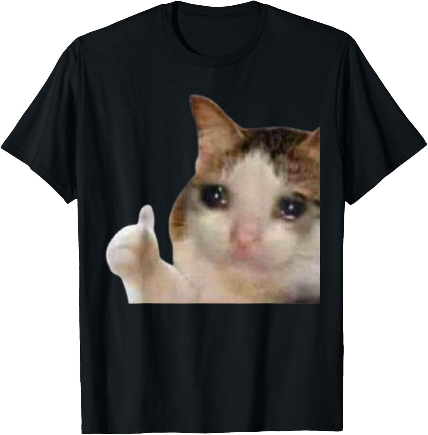 Thumbs Up Crying Cat Meme T-Shirt - T-Shirt | Black