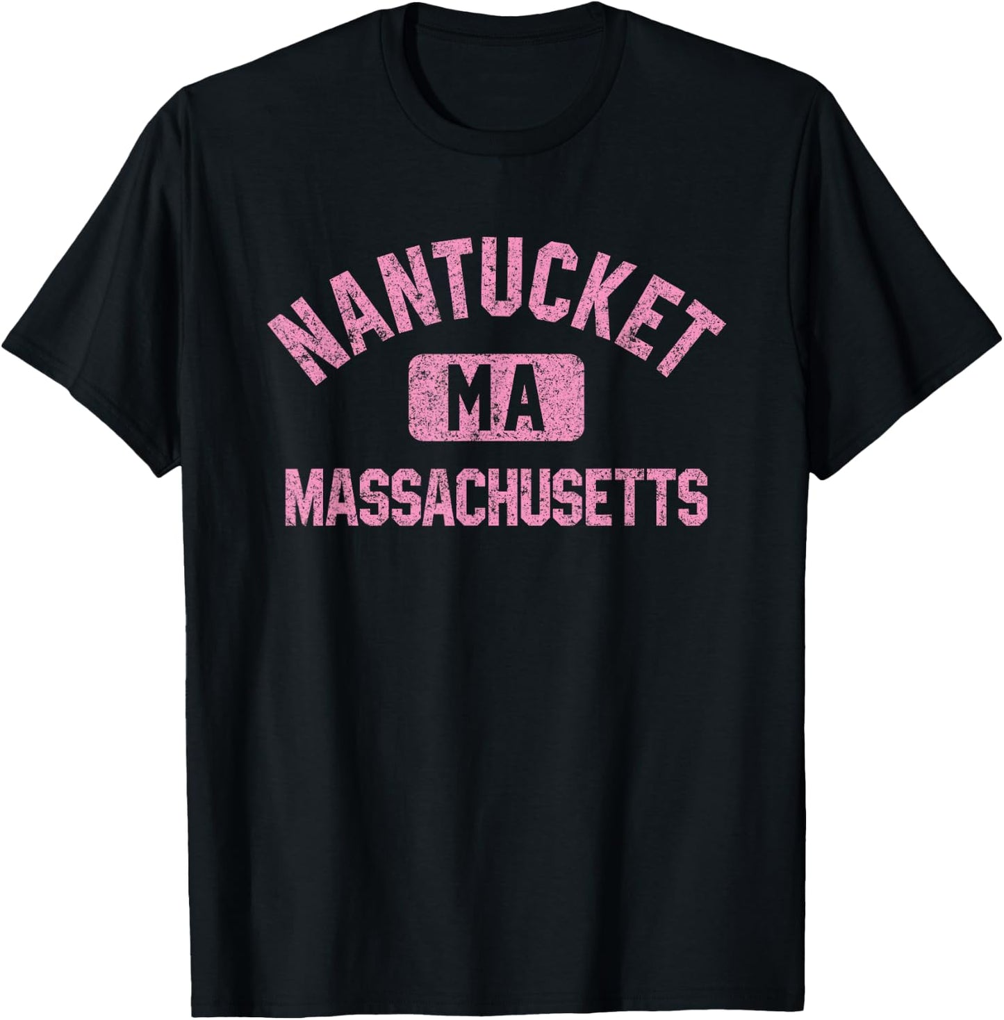 Nantucket Massachusetts MA Gym Style Distressed Pink Print T-Shirt - T-Shirt | Black