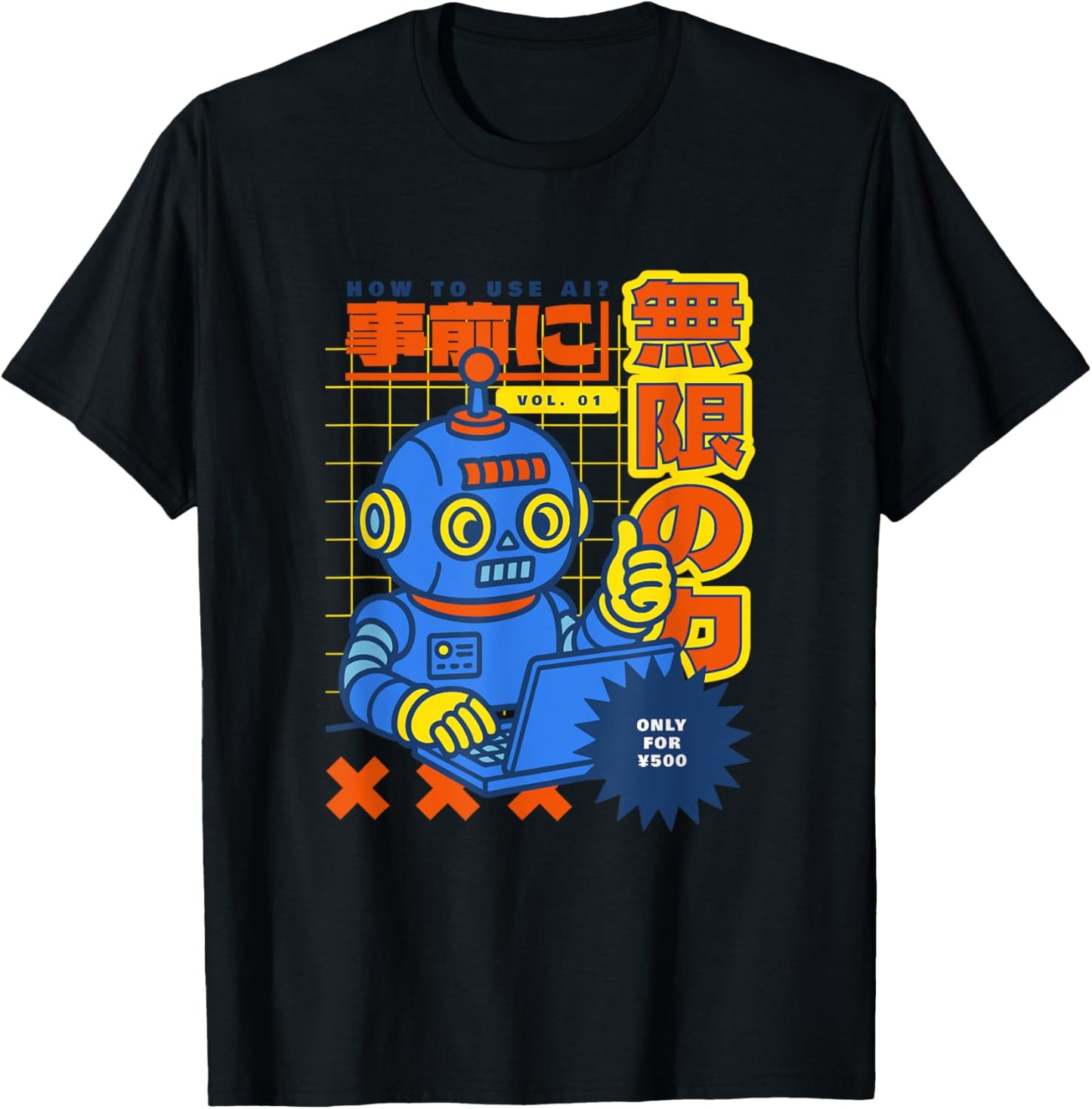 How to Use AI? Retro Robot Design Japan Tech Style T-Shirt - T-Shirt | Black