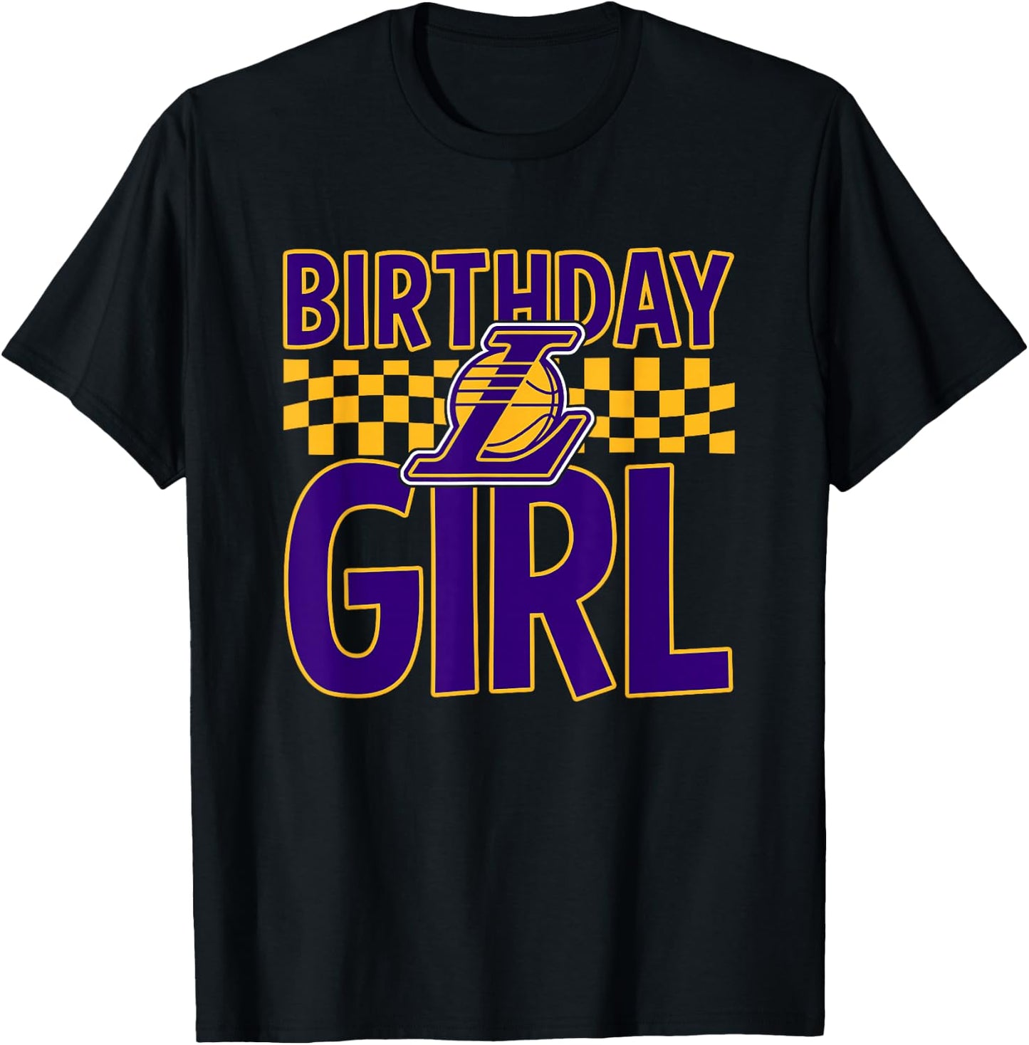 NBA Los Angeles Lakers Birthday Girl Checkered Logo T-Shirt - T-Shirt | Black