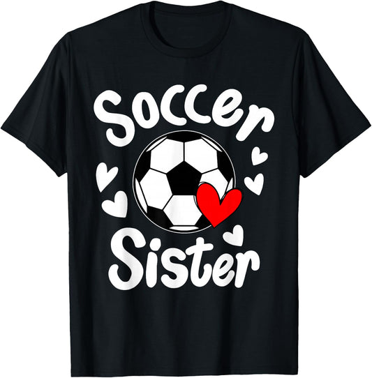 Soccer Sister Heart Big Sister Little Swing Brother Cute T-Shirt - T-Shirt | Black