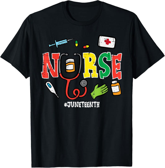 Juneteenth Nurse Black Freedom Day 1865 Scrub Top Women Men T-Shirt - T-Shirt | Black