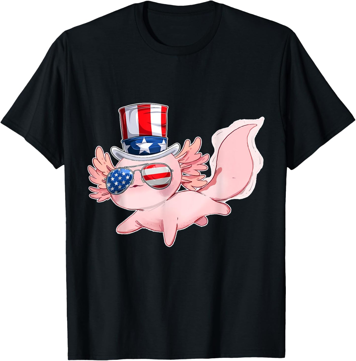 4th of July Cute Axolotl Independence Day USA glasses Hat Kids Men T-Shirt - T-Shirt | Black